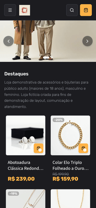 Vitrine de demonstração Ateliê Bijoux