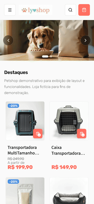 Vitrine de demonstração PetFeliz