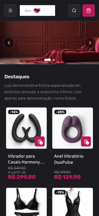 Vitrine de demonstração Prazer & Cia
